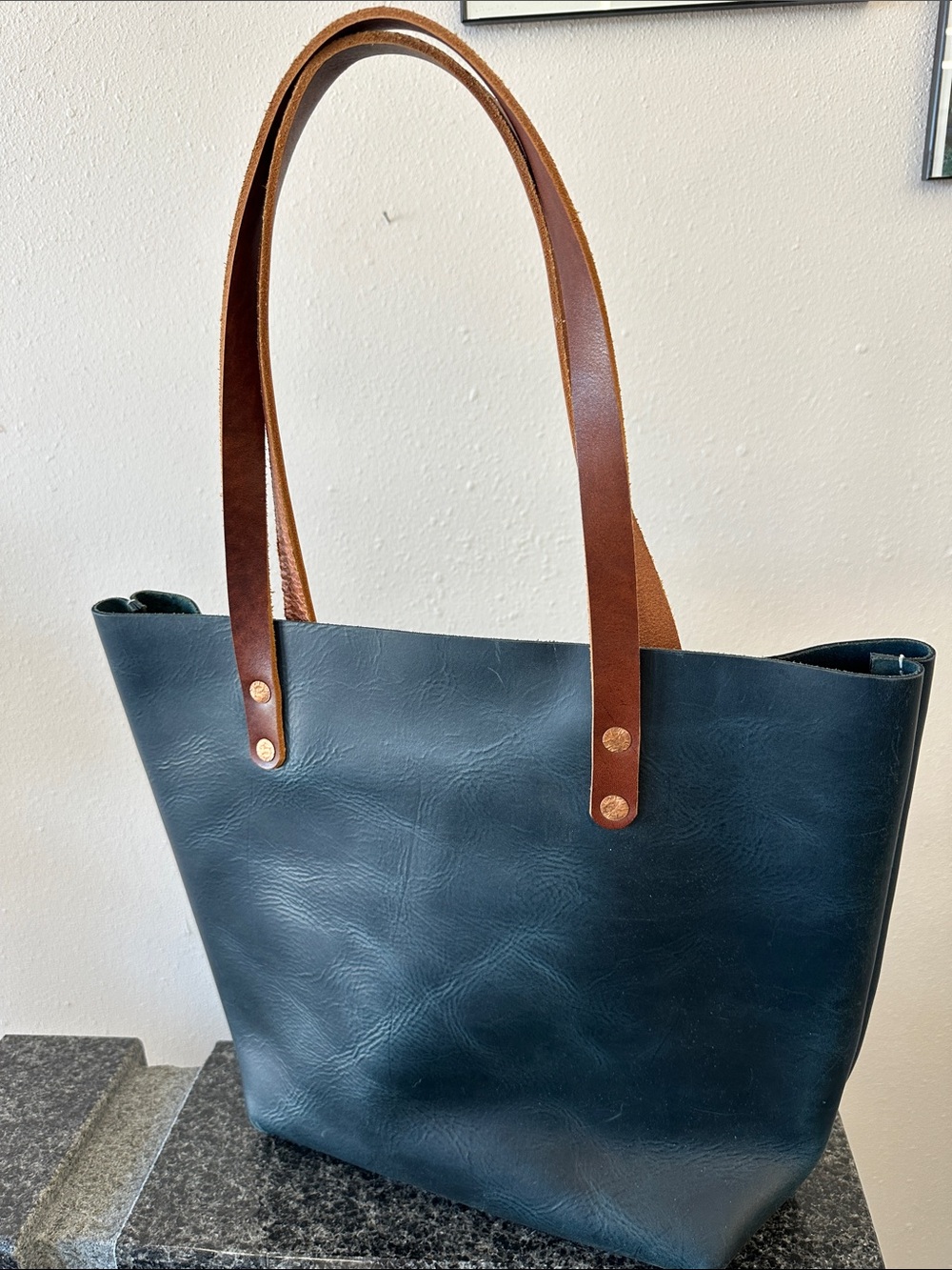 KMM & co. Classic Navy Tote Bag blue cypress - full grain cowhide leather